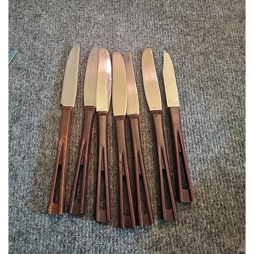 Mcm Stanhome Stainless Steel Knife Set with Brown Bakelite Handles